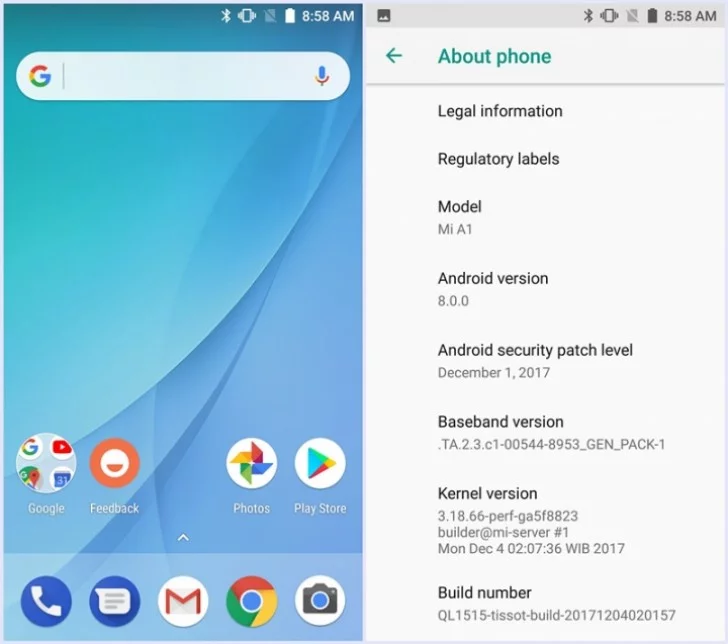 Android 8.0 Beta Xiaomi Mi A1