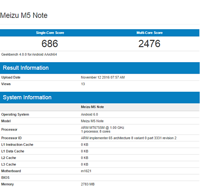 Meizu M5 Note geekbench