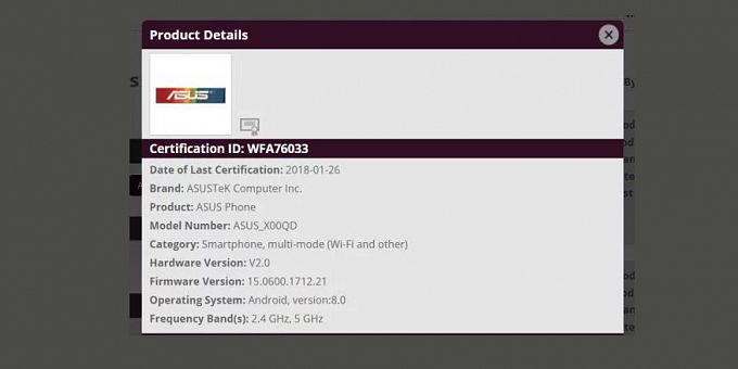 Смартфон ASUS X00QD получил сертификат от Wi-Fi Alliance