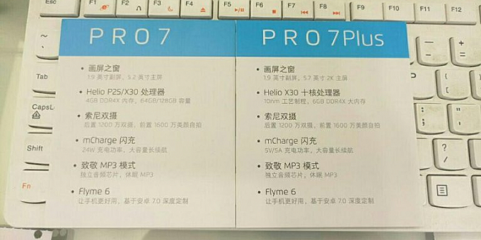 В сети появилось изображение с полными спецификациями смартфонов Meizu Pro 7 и Pro 7 Plus